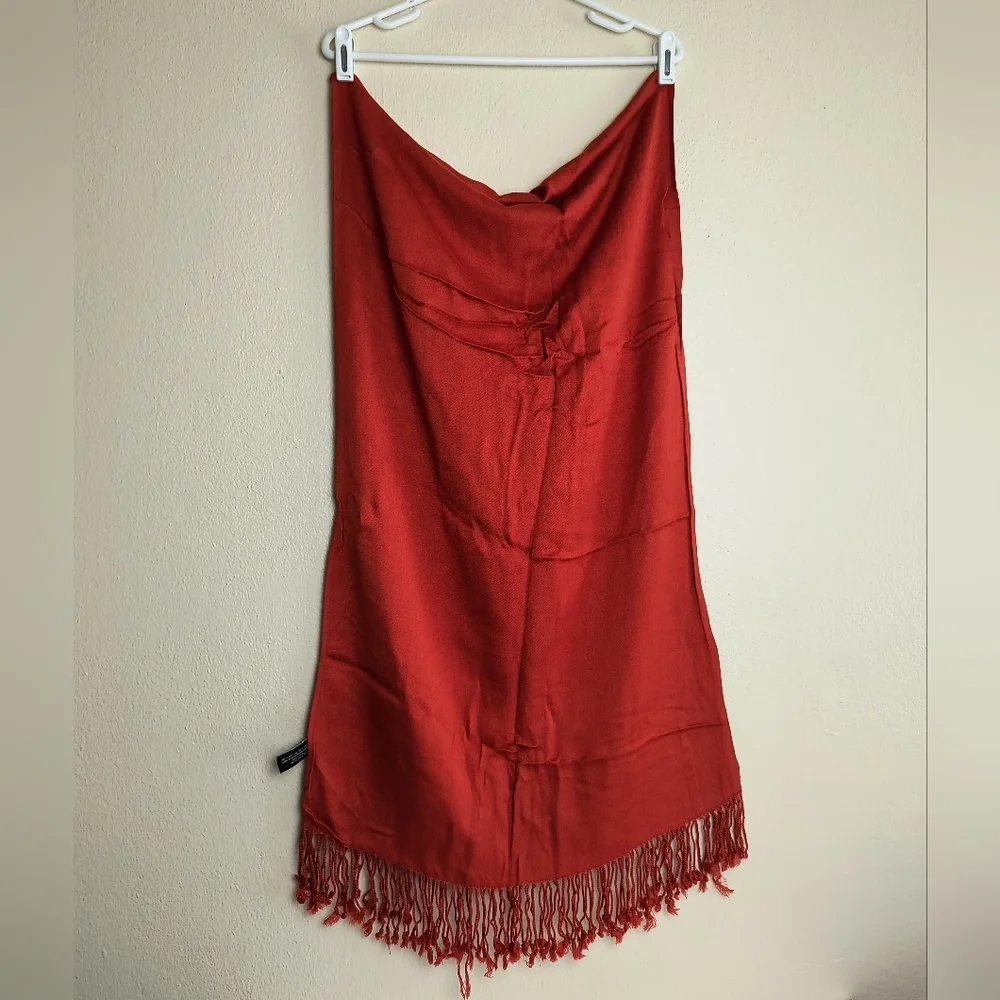 Jones New York Viscose Pumpkin Spice Orange Scarf with Fringe 21"x68"